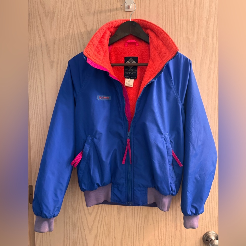 Columbia retro Royal Blue Jacket with Bright Orange Fleece Lining